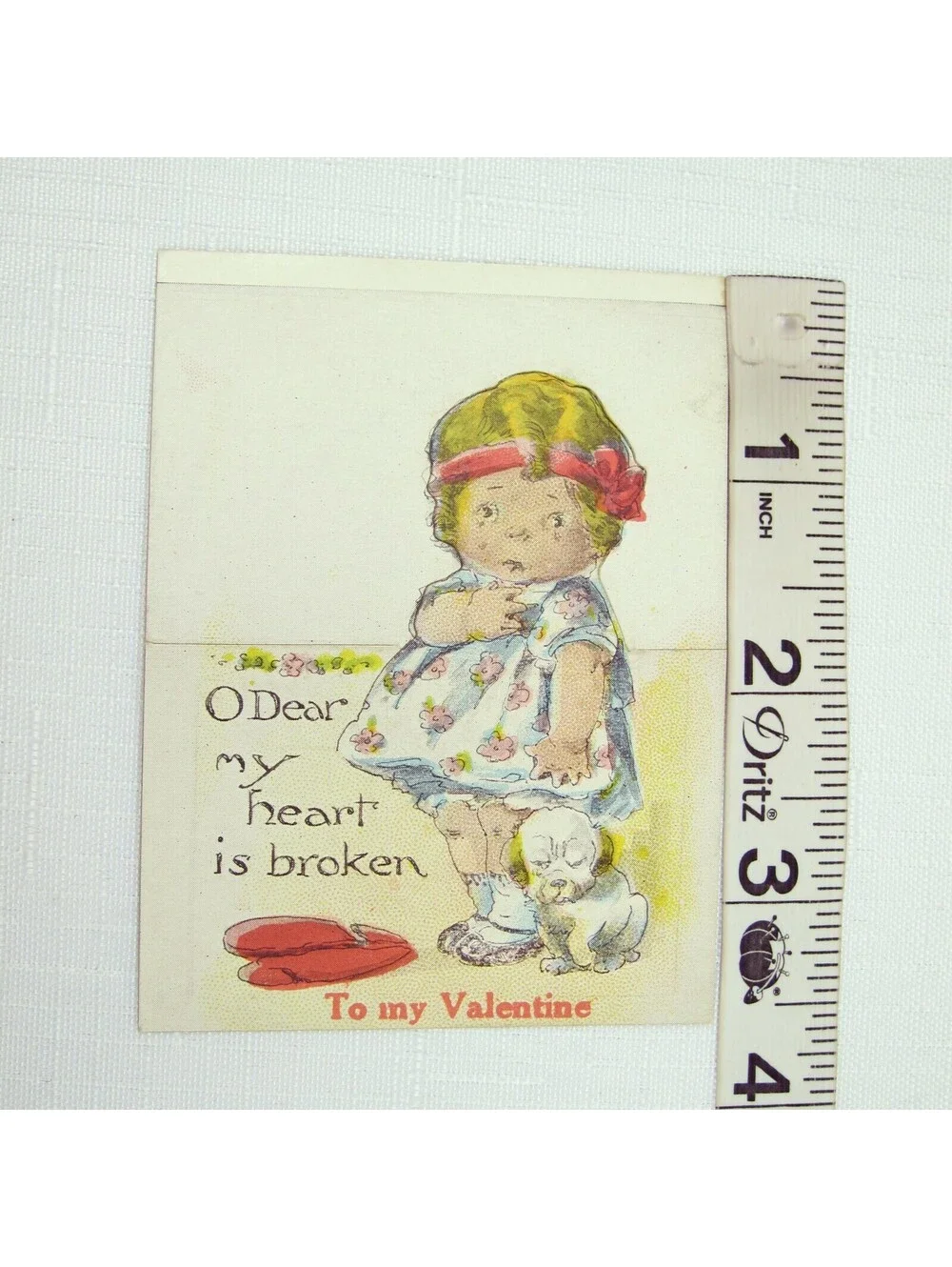 Vintage Valentine Cutout Card Stand Up Girl Crying Puppy Dog 1920s-30s UNSIGNED